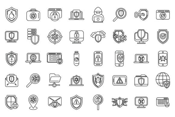 Download Antivirus Icons Set Outline Vector. - Vector Collection