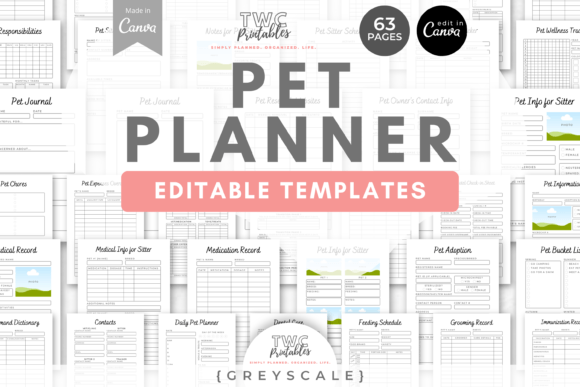 Download Pet Planner Canva Templates | GREYSCALE - Templates Collection